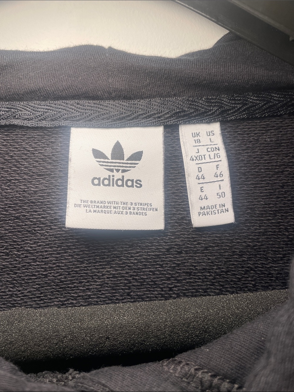 ADIDAS Hoodie Black Cropped Crewneck Sweater with White Stripes Sporty Luxury - Picture 3 of 7